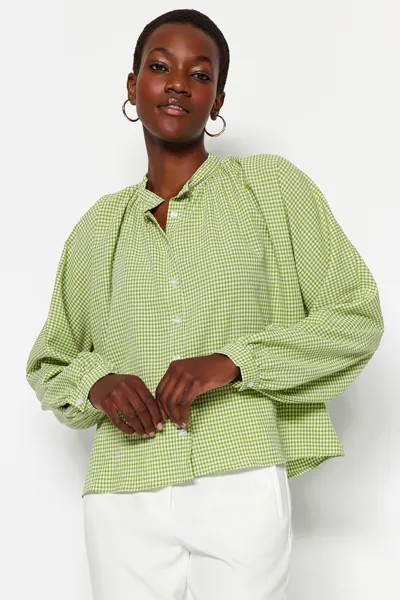 Рубашка в клетку Trendyol с воротником, зеленый