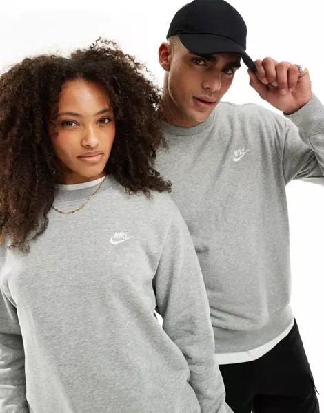 Серый флисовый свободный свитшот Nike Unisex Trend