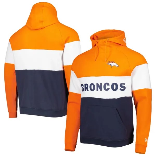 Мужской темно-синий пуловер с капюшоном Denver Broncos Colorblock Current New Era