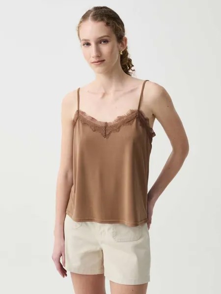 Майка с кружевной вставкой Ovs, цвет light brown