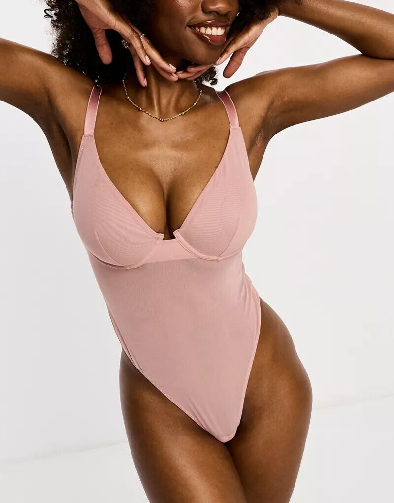 Разглаживающее боди из сетчатой ​​ткани цвета норки ASOS Fuller Bust Mila