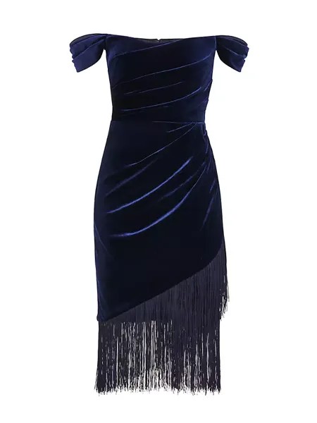 Бархатное платье Melissa с бахромой Theia, темно-синий