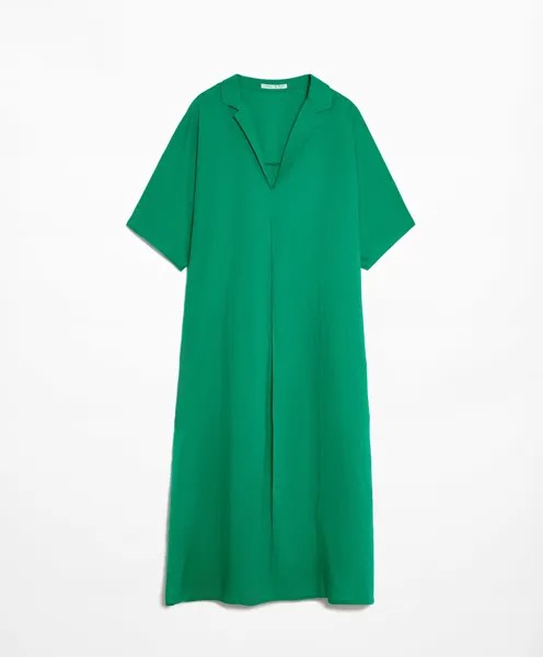 Платье Oysho Linen Polo Collar Tunic, зеленый