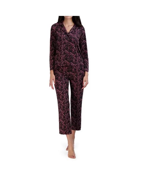 Женский пижамный комплект из 2 предметов: топ и брюки с воротником-стойкой с длинными рукавами BCBG MAXAZRIA, красный