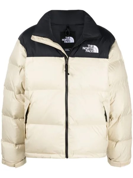 The North Face пуховик со вставками и логотипом, нейтральный цвет
