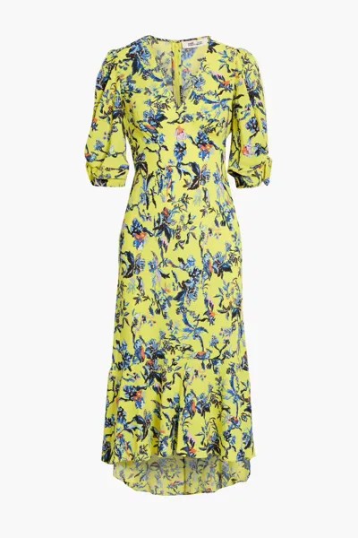 Платье миди Tati из крепа с цветочным принтом Diane Von Furstenberg, ярко-желтый