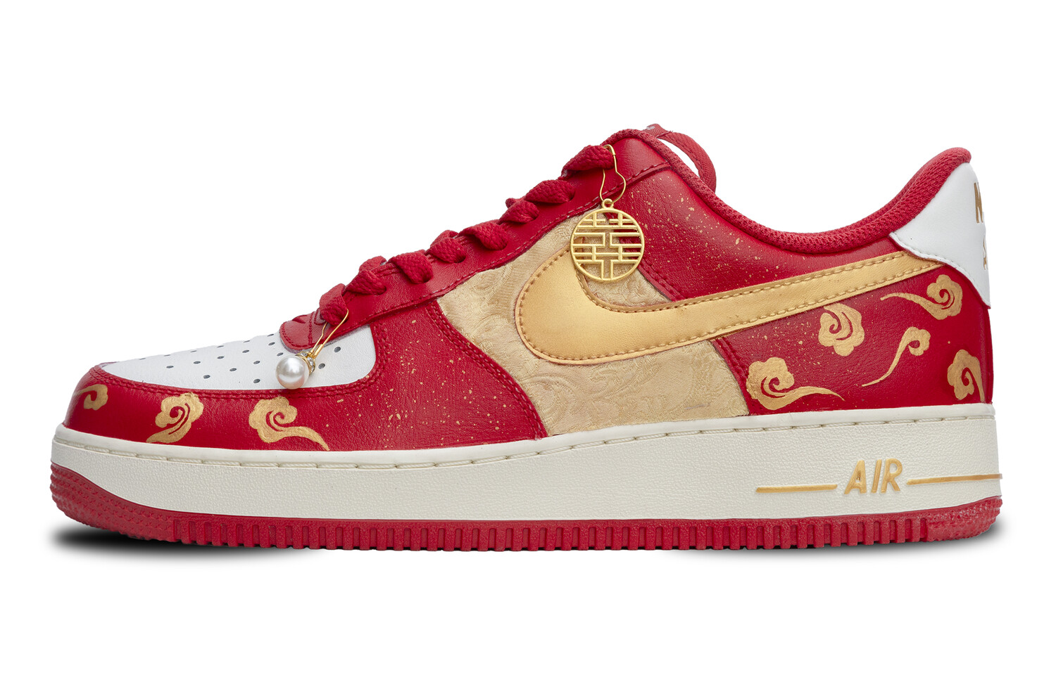 Кроссовки Nike Air Force 1 Skateboarding Shoes Unisex Low-top Red Gold, золотой