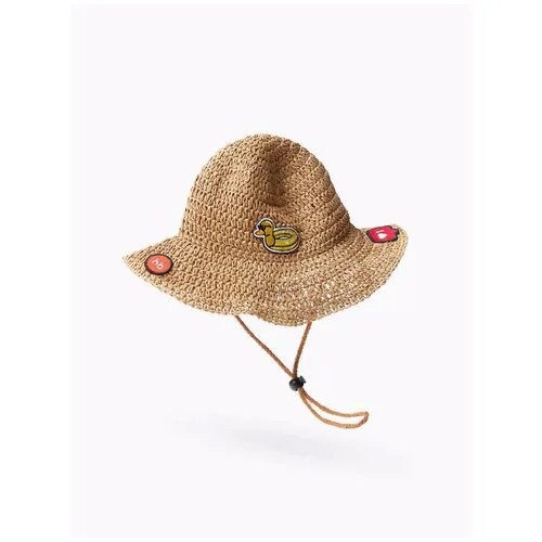 50662, Соломенная шляпа детская Happy Baby, панама из соломы, летняя панама для мальчика и для девочки с нашивками, обхват головы 52 см