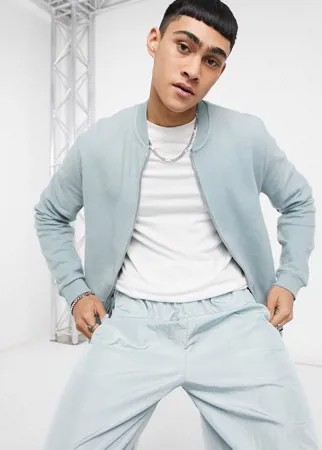 Серо-голубой трикотажный бомбер с флисовой изнанкой ASOS DESIGN-Серый