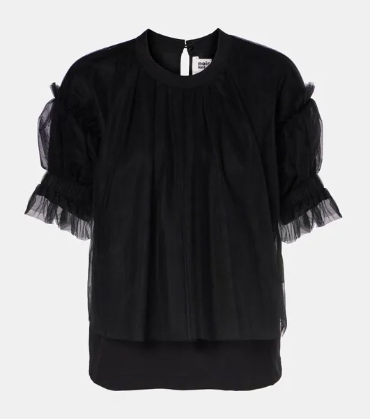 Топ из хлопка с оборками Noir Kei Ninomiya, черный