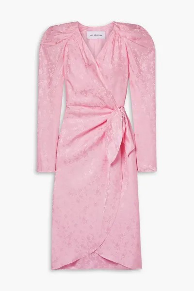 Жаккардовое платье миди с запахом из шелкового атласа LES RÊVERIES, розовый
