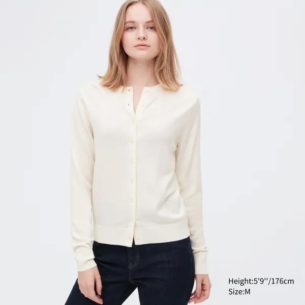 Кардиган UNIQLO Extra Fine Merino с круглым вырезом и длинными рукавами