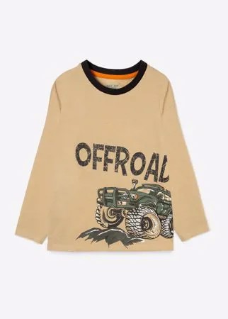 Бежевый лонгслив oversize с принтом Offroad для мальчика Gloria Jeans
