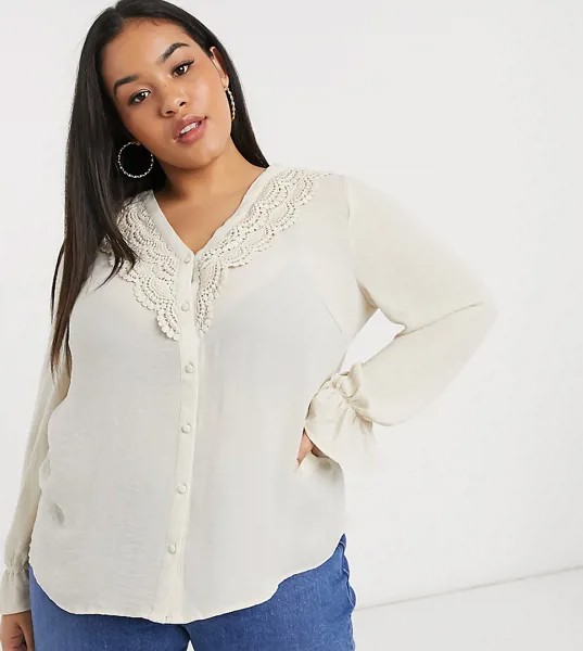 Кремовая блузка с кружевной отделкой Vero Moda Curve-Белый