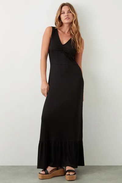 Черное платье-макси со сборками спереди Dorothy Perkins, черный