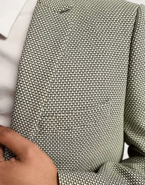 Узкий пиджак оливкового цвета с фактурой «птичий глаз» ASOS