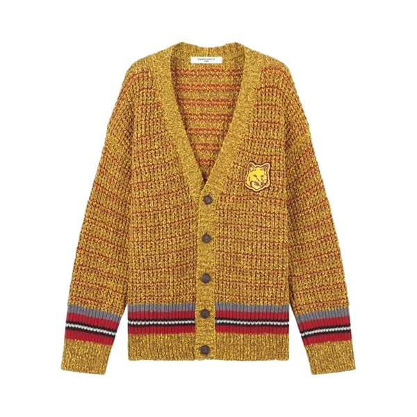 Комфортный кардиган Maison Kitsuné Fox Head Crafty Melange, цвет Горчичный меланж
