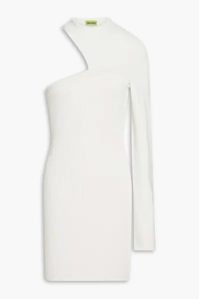Платье мини в рубчик Tinino на одно плечо с вырезом Gauge81, слоновая кость