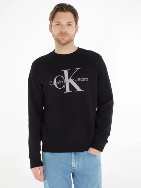 Джинсы Core - хлопковый свитшот с монограммой и логотипом Calvin Klein, ск черный