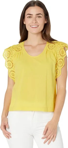 Майка Lilla P V-Neck Tank with Eyelet Sleeve, цвет Goldenrod