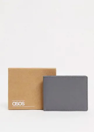 Темно-серый кожаный кошелек двойного сложения ASOS DESIGN
