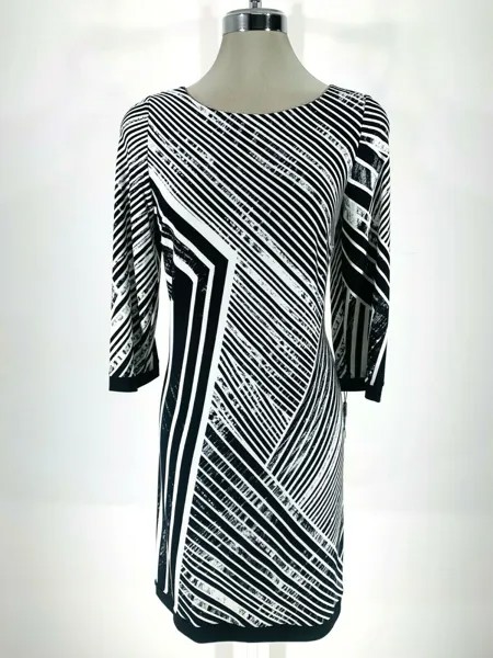 Calvin Klein NWT Элегантное черно-белое платье легкого кроя с абстрактным принтом, размер 6, 12