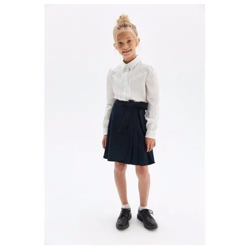 Хлопковая блузка с кружевом, Silver Spoon School, SSFSIG-129-23005-201, Размер 158, Цвет Молочный