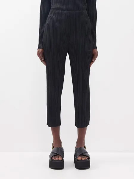 Укороченные брюки технического трикотажа со складками Pleats Please Issey Miyake, черный