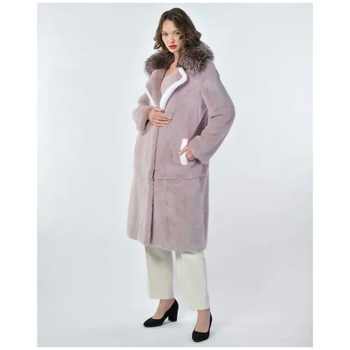 Пальто Manakas Frankfurt, норка, силуэт прямой, пояс/ремень, размер 40, фиолетовый