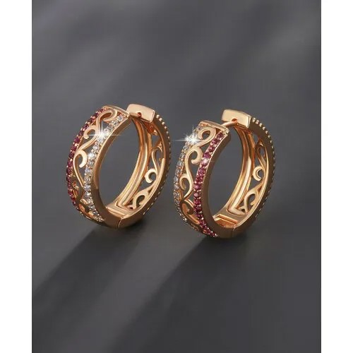 Серьги конго XUPING JEWELRY, циркон, золотой, фуксия