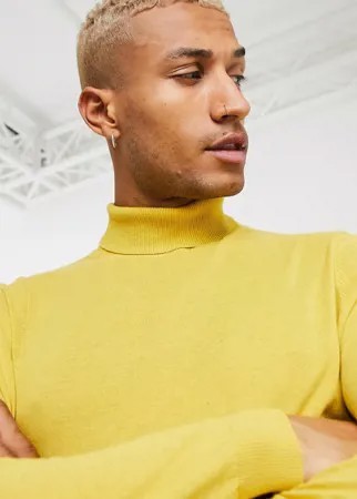 Хлопковый джемпер горчичного цвета с высоким воротом ASOS DESIGN-Желтый