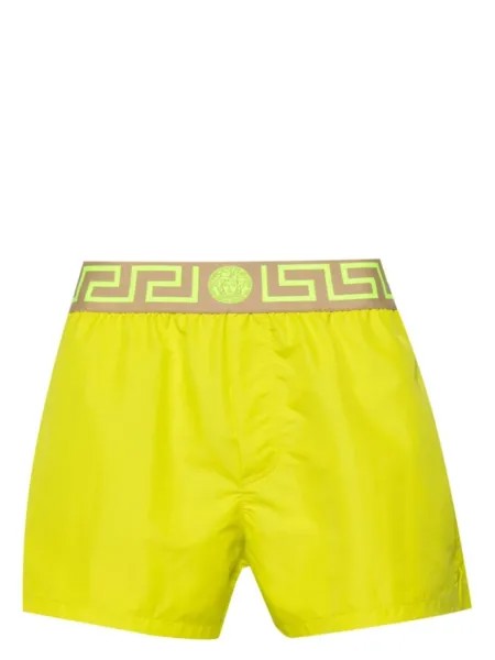Versace плавки-шорты с узором Greca на поясе, желтый