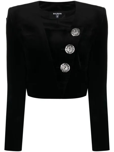 Balmain cropped velvet jacket, черный