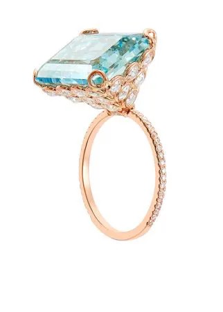 Lito кольцо из розового золота с бриллиантами и аквамарином