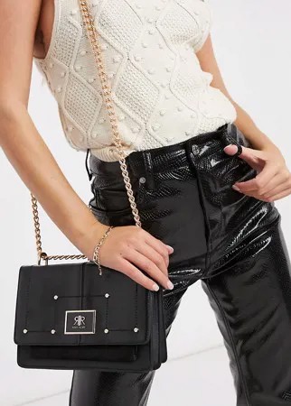 Черная сумка-сэтчел с логотипом и золотой цепочкой River Island-Черный