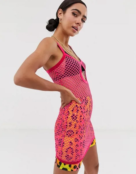 Неоновое сетчатое платье с вырезом New Girl Order-Розовый