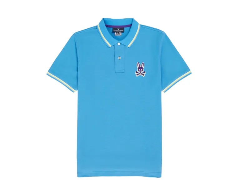 Мужская рубашка-поло Psycho Bunny Hudson Bunny Logo василькового цвета B6K762U1PC-CFR, синий