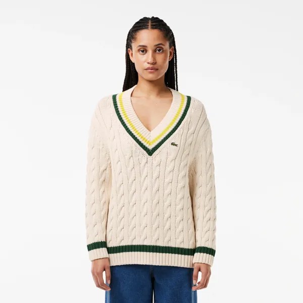 Женский вязаный свитер Lacoste c V-образным вырезом