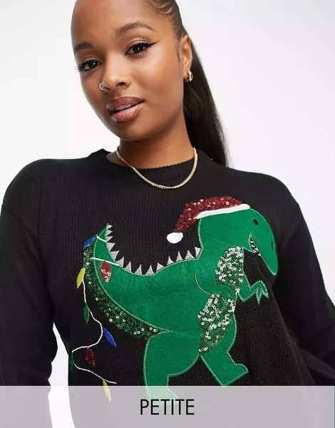 Черный рождественский джемпер с изображением динозавра Brave Soul
