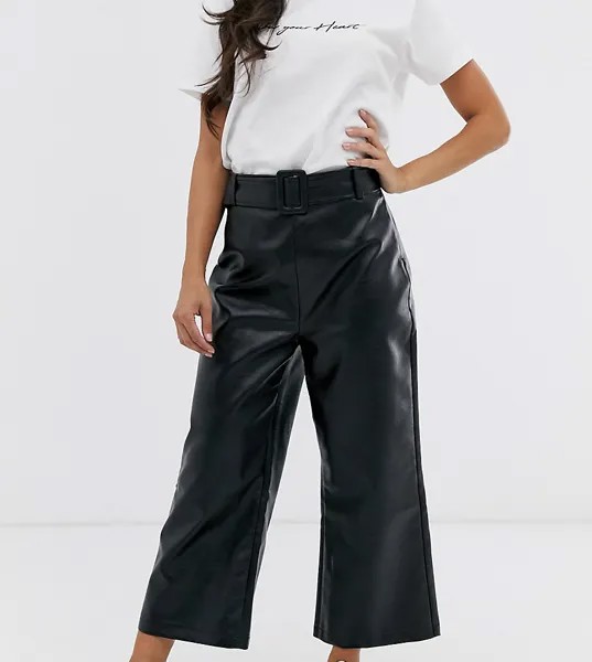 Укороченные брюки с широкими штанинами и ремнем Fashion Unioin Petite-Черный
