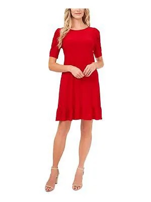 MSK Женское красное вечернее платье прямого кроя с короткими рукавами и круглым вырезом выше колена S