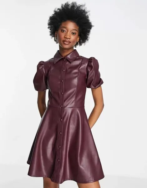 Бордовое платье-рубашка на пуговицах из искусственной кожи Miss Selfridge