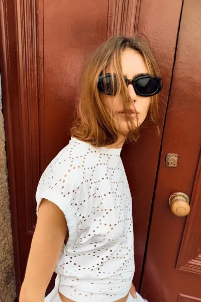Футболка со швейцарской вышивкой ZARA, белый