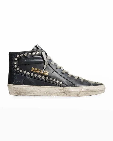Кожаные кроссовки с заклепками средней высоты Slide Golden Goose