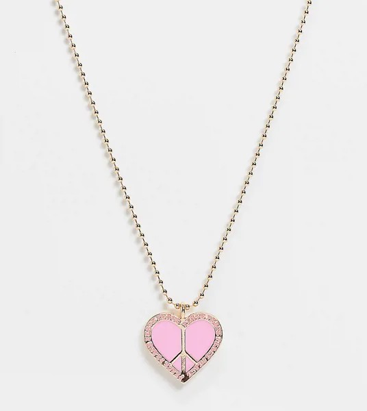 Золотистое ожерелье с розовой эмалевой подвеской в форме сердца и символа мира Reclaimed Vintage Inspired-Multi