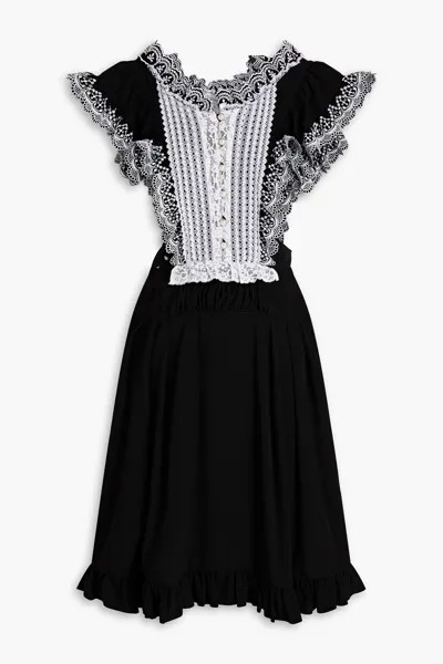 Платье из кади с кружевными вставками и оборками PACO RABANNE, черный