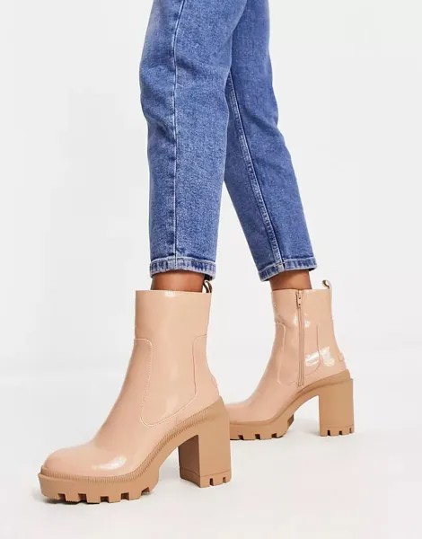 Бежевые резиновые ботинки на каблуке River Island