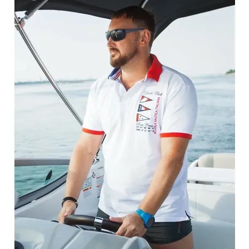 Поло Scuola Nautica Italiana, свободный силуэт, отложной воротник, принт надписи, размер XXL, серый