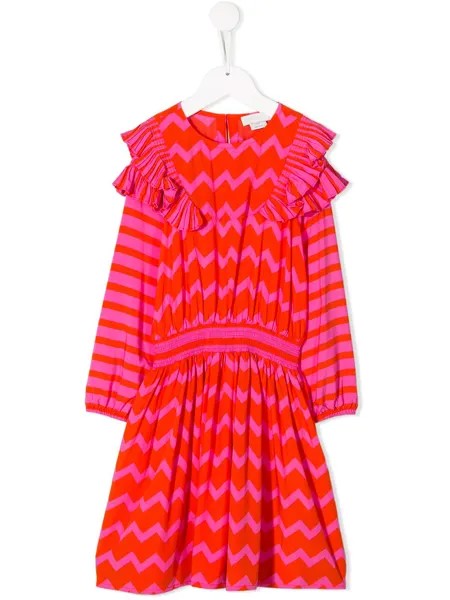 Stella McCartney Kids платье с оборками и узором зигзаг