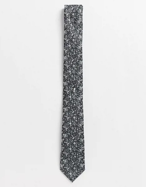Черный галстук с цветочным принтом River Island